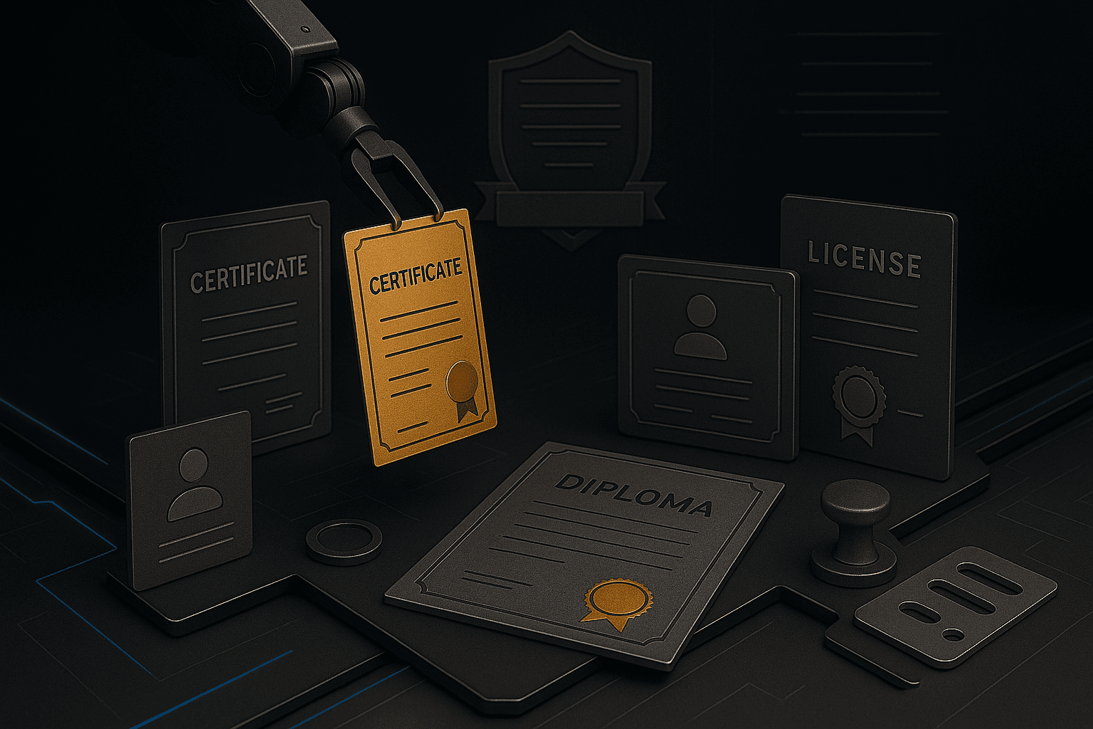 Futuristic Display of Diplomas and Certificates